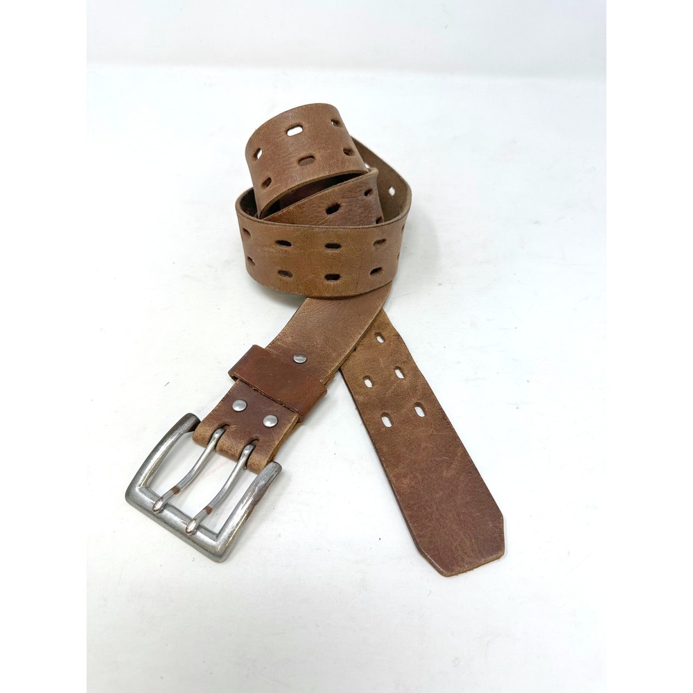 Lands End 1.5" Double Prong Leather Belt Brown L